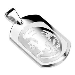 Anhänger Dog Tag mit Drachen-Gravur Silber aus Edelstahl Unisex