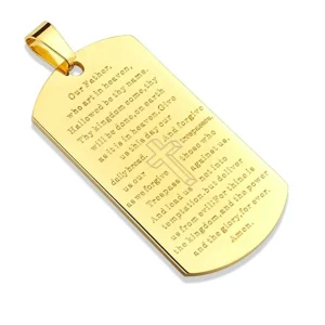 Anhänger DogTag mit Vaterunser Gold aus Edelstahl Unisex