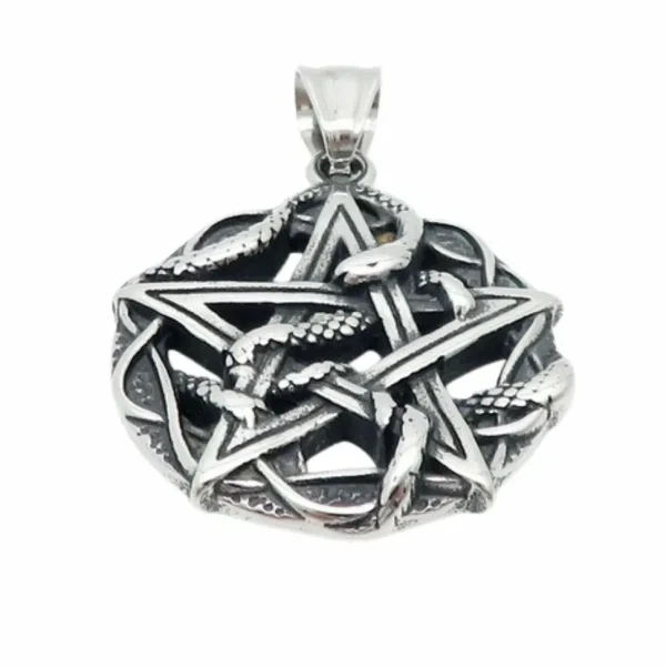 Anhänger Pentagramm mit Schlange Silber aus Edelstahl Unisex