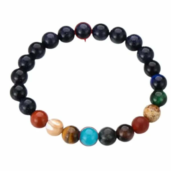 Armband Naturstein-Perlen Planeten bunt / dunkelblau