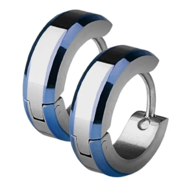 Creolen mit blauen Kanten Silber aus Edelstahl Unisex
