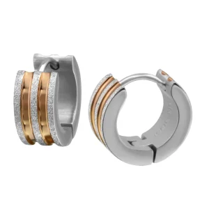 Creolen zweifarbig sand-gestrahlt Silber/Roségold aus Edelstahl Unisex