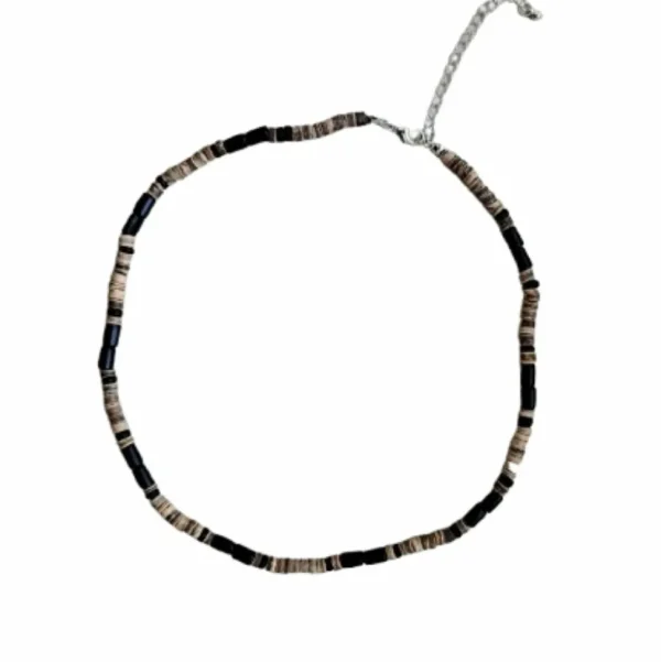 Kette Holzperlen 47 cm Braun Holz/Edelstahl Herren