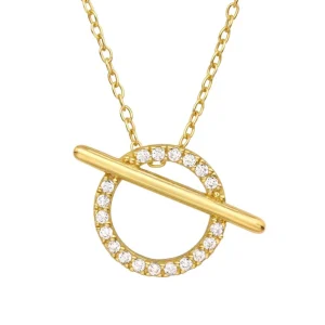 Kette Kreis Kristallbesetzt goldfarben aus 925 Silber Damen