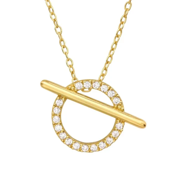 Kette Kreis Kristallbesetzt goldfarben aus 925 Silber Damen