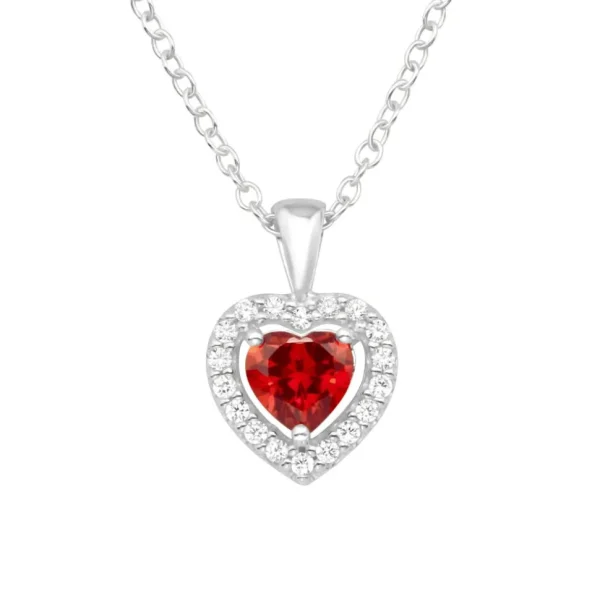 Kette Kristall-Herz Silber/Rot aus 925 Silber Damen