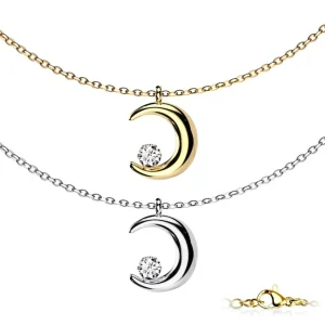 Kette mit Mond und Kristall aus Edelstahl Damen