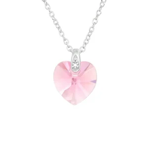 Kette mit pinkem LA CRYSTALE™ Kristall Herz aus 925 Silber Damen