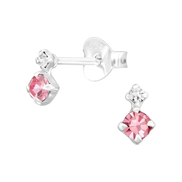 Ohrstecker Doppelter Kristall Pink/Klar aus 925 Silber Damen