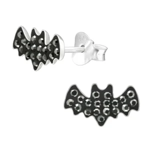 Ohrstecker Glitzer-Fledermaus für Halloween-Fans schwarz aus 925 Silber