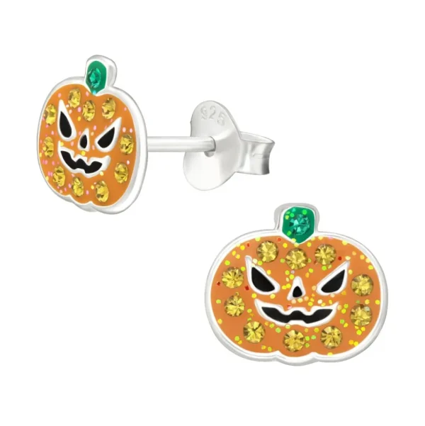 Ohrstecker Halloween Kürbis mit Zirkonia aus 925 Silber