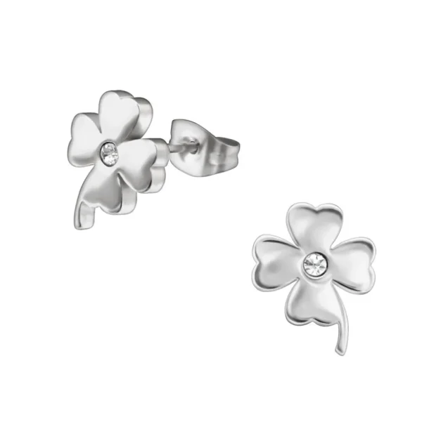 Ohrstecker Kleeblatt mit Zirkonia silber aus Edelstahl Unisex