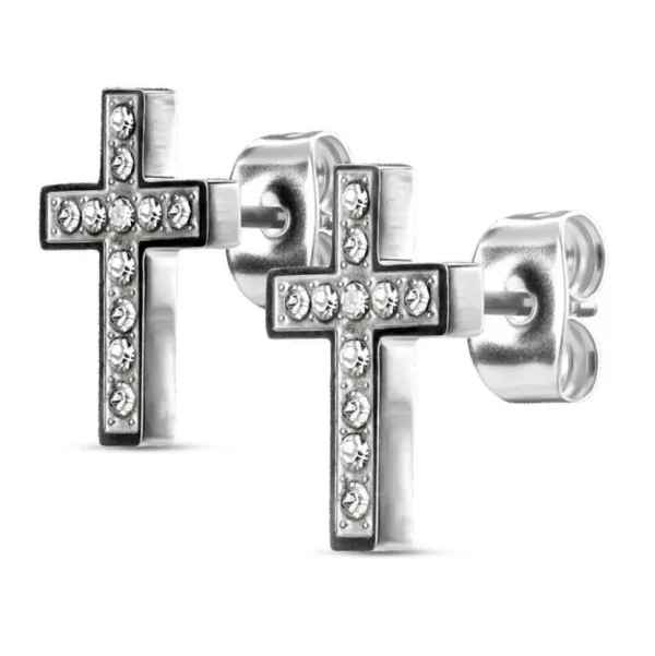 Ohrstecker Kreuz kristallbesetzt Silber aus Edelstahl Damen