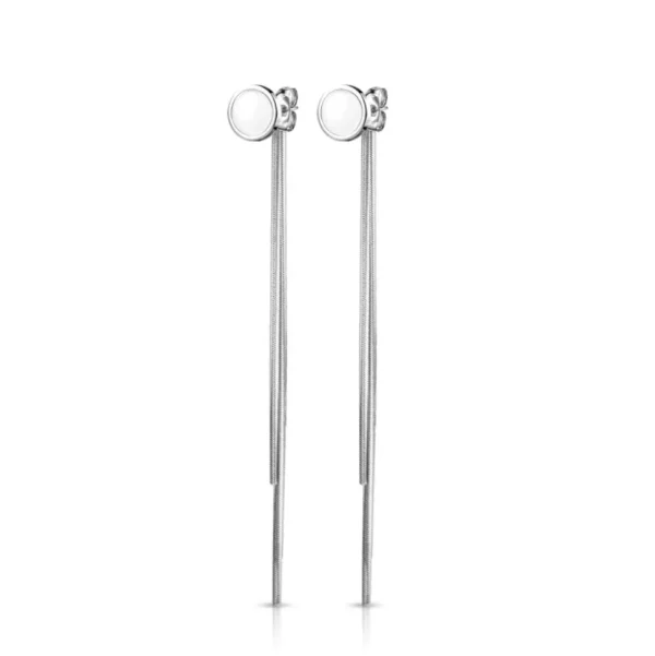 Ohrstecker mit Kettemanhänger am Verschluss Silber/Weiss aus Edelstahl Damen