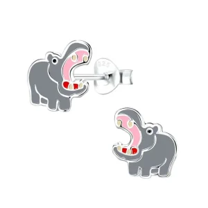 Ohrstecker Nilpferd aus 925 Silber Kinder