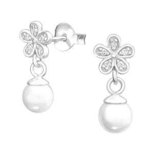 Ohrstecker Perle & Kristallblüte aus 925 Silber Damen