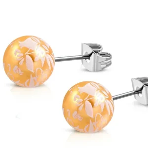Ohrstecker Perle mit Blumendruck Silber aus Edelstahl Damen
