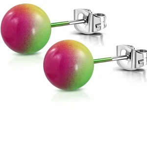 Ohrstecker Perle mit Farbverlauf Silber aus Edelstahl Damen