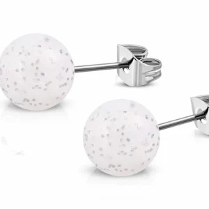 Ohrstecker Perle weiß Glitter 8mm Silber aus Edelstahl Damen