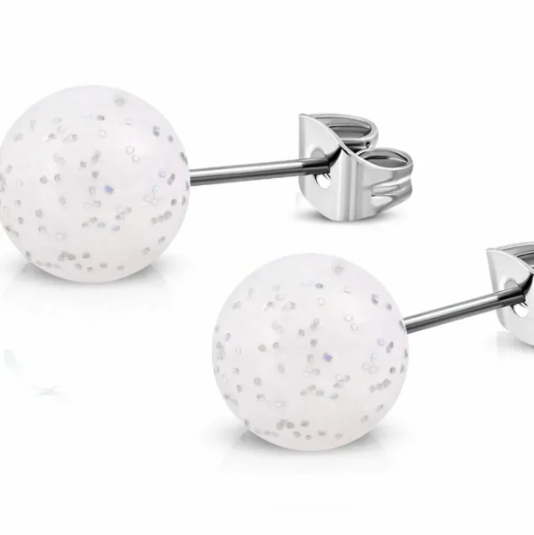 Ohrstecker Perle weiß Glitter 8mm Silber aus Edelstahl Damen