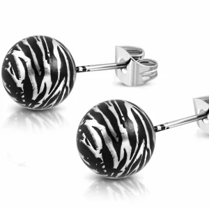 Ohrstecker Perle Zebramuster 10mm Silber aus Edelstahl Damen