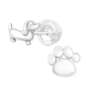Ohrstecker Pfote und Hund aus 925 Silber Unisex