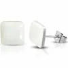 Ohrstecker quadratisch creme Silber aus Edelstahl Unisex