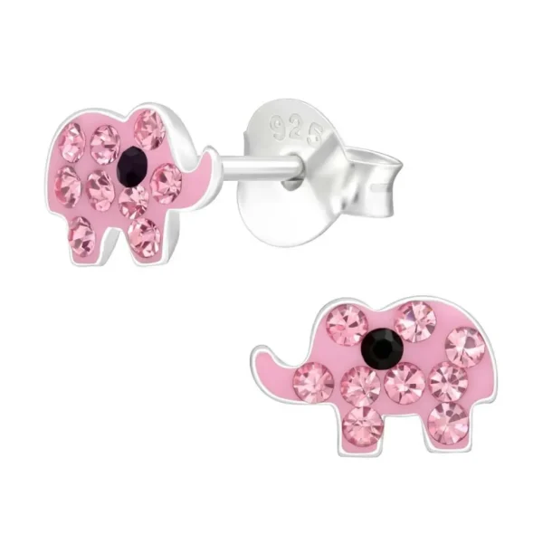 Ohrstecker rosa Elefant mit Kristallen aus .925 Silber Kinder