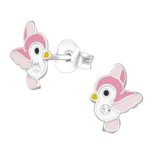 Ohrstecker rosa Vögelchen mit Kristall aus 925 Silber Kinder