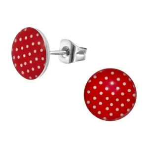Ohrstecker Rot mit weißen Punkten Rockabilly 10mm aus Edelstahl Damen