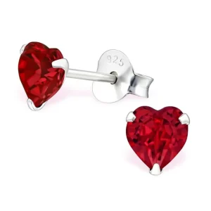 Ohrstecker rotes Kristallherz mit LA CRYSTALE™ Kristallen aus 925 Silber Damen