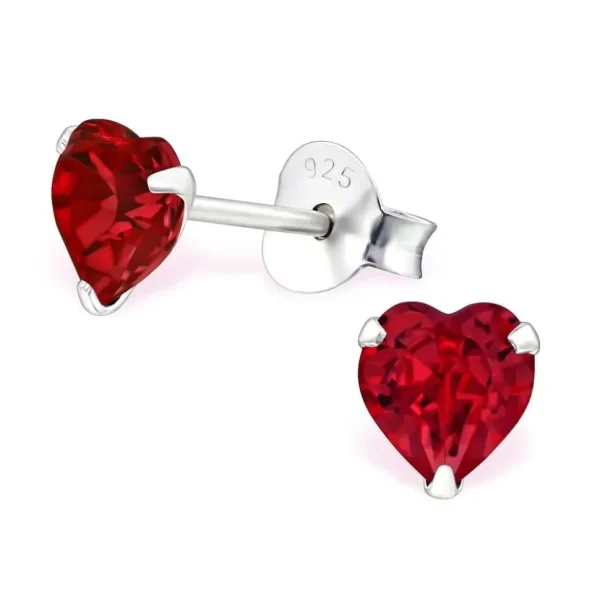 Ohrstecker rotes Kristallherz mit LA CRYSTALE™ Kristallen aus 925 Silber Damen