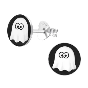 Ohrstecker rund Geist schwarz/weiß aus Steling Silber Kinder