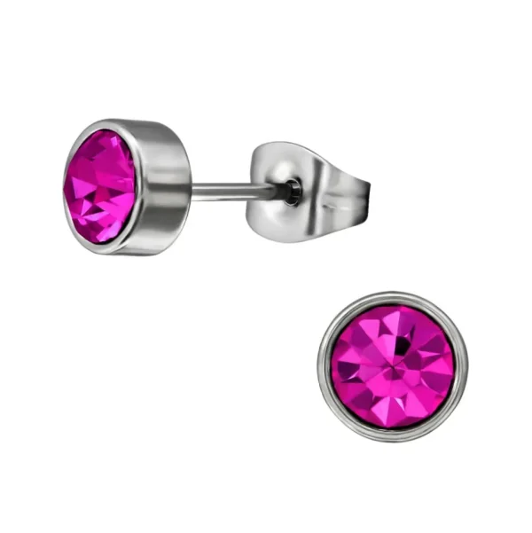 Ohrstecker rund 7mm Silber mit farbigem Kristall aus Edelstahl für Damen