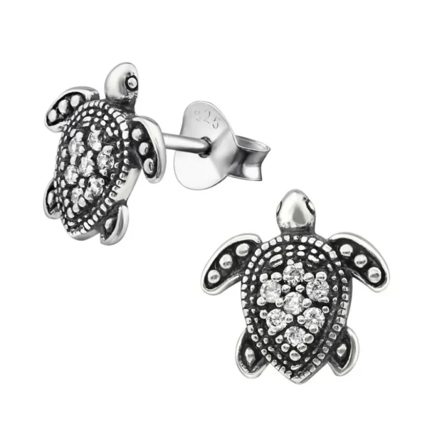Ohrstecker Schildkröte mit 7 Kristallen aus 925 Silber