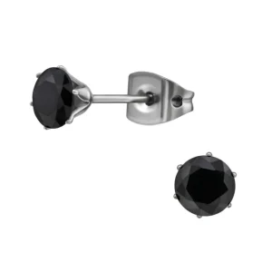 Ohrstecker Silber mit schwarzem Kristall 5mm aus Titan Damen