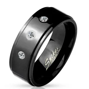 Ring mit drei Kristallen Schwarz aus Edelstahl Herren