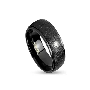 Ring Mittelteil sand-gestrahlt Schwarz aus Edelstahl Unisex
