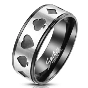 Ring Poker Karten Silber/Schwarz aus Edelstahl Unisex