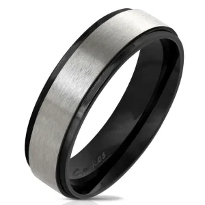 Ring Silber gebürstet mit schwarzen Außenringen Unisex