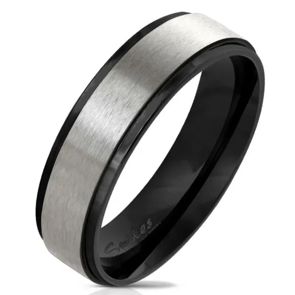 Ring Silber gebürstet mit schwarzen Außenringen Unisex