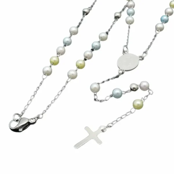 Rosenkranz Kette Perlen pastell/silber aus Edelstahl Damen